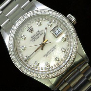 Rolex Mens Datejust Oyster Perpetual String Diamond Dial Diamond Bezel